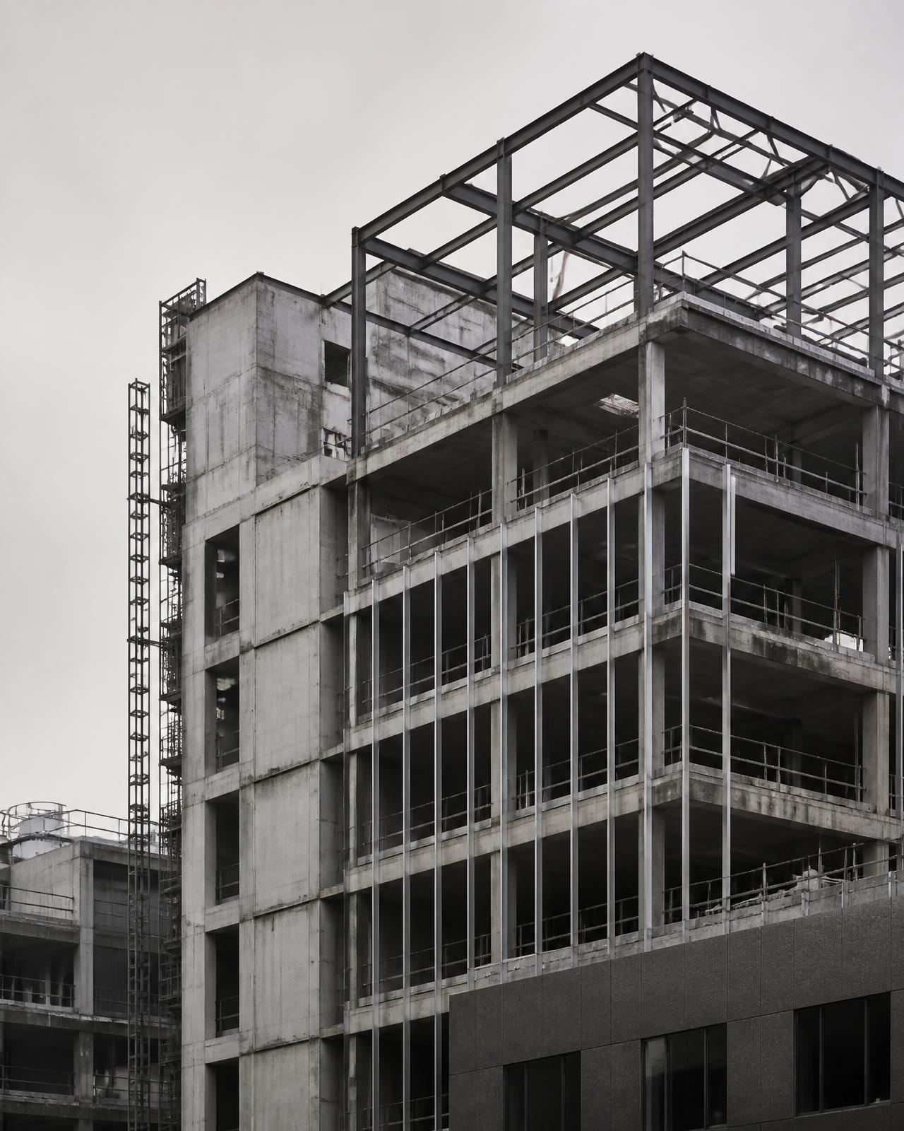Concrete and steel structure of a building under construction
